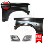 New Front Headlights, Fenders Kit 4 Pc Primed Right Left 1997 Ford F-150. Fixed Price $523.99.